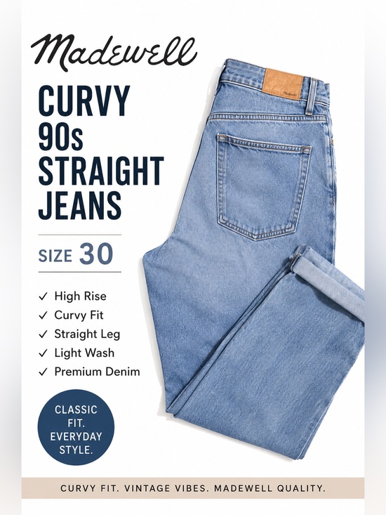Madewell Denim - Madewell Curvy 90s Straight Jeans Size 30 High Rise Light Wash Denim Vintage Fit